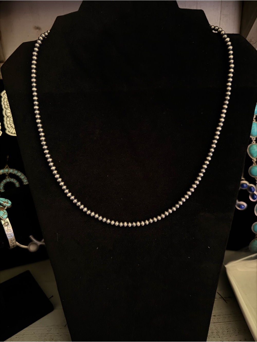 925 Sterling Silver 4mm Navajo Pearls 18” with a 2” Extender
